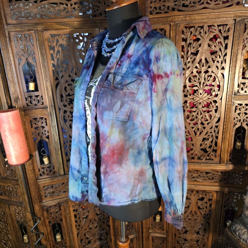 One-of-a-Kind XS Ice Dyed Small Denim Western Shirt by Nine West